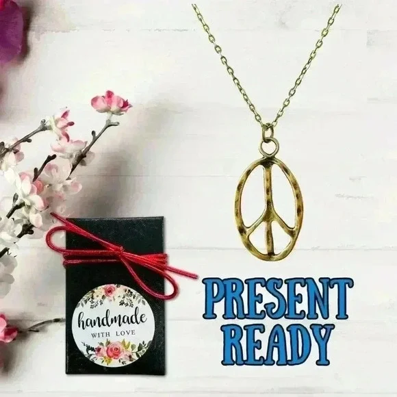 Peace sign necklace hippie accessories hippie jewelry for women bronze - Picture 7 of 8